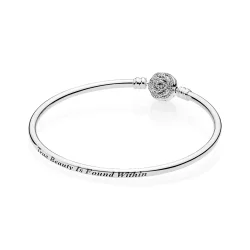 PANDORA Disney Belle Enchanted Rose Silver Bangle