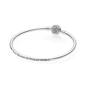 PANDORA Disney Belle Enchanted Rose Silver Bangle