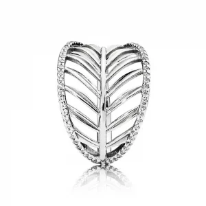 PANDORA Tropical Palm Leaf Ring, Clear CZ