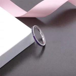 Pierścionek ze srebra, purpurowa emalia, purpurowy kryształ PANDORA