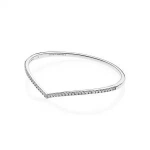 Srebrna bransoletka wishbone bangle, cyrkonia sześcienna, PANDORA PL