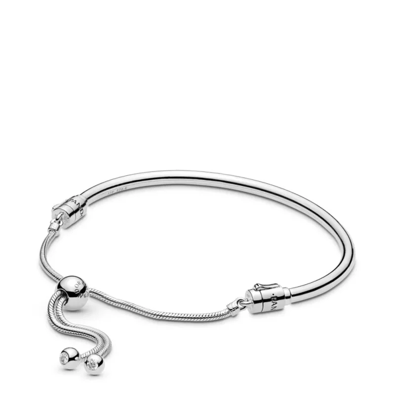 (zdjęcie do) Srebrna bransoletka PANDORA ściągana bangle Moments, cyrkonia sześcienna 597953CZ