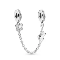 Srebrny łańcuszek zabezpieczający PANDORA, cyrkonia sześcienna 797865CZ