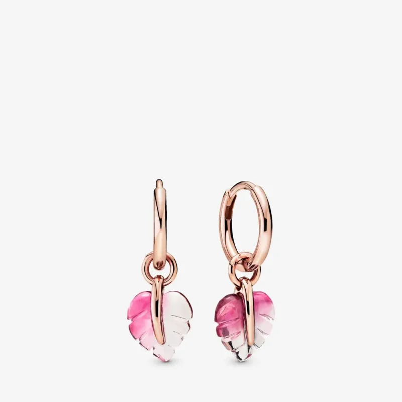 (zdjęcie do) Kolczyki Pandora Rose z listkami z różowego szkła Murano 288317PMU