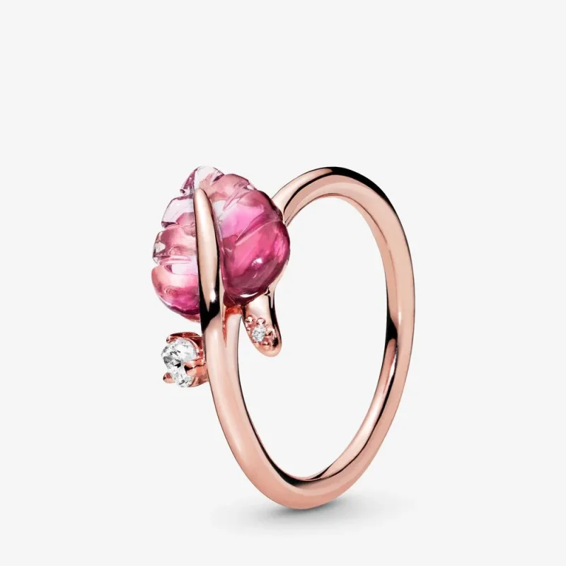 (zdjęcie do) Pierścionek PANDORA Liść różowego szkła Murano 188319PMU