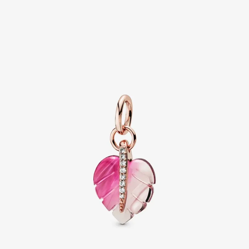 (zdjęcie do) Zawieszka Pandora Rose z listkiem z różowego szkła Murano 388258PMU