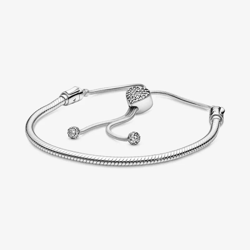 (zdjęcie do) Bransoletka ściągana Pandora Moments z zapięciem w kształcie serca pavé 598699C01