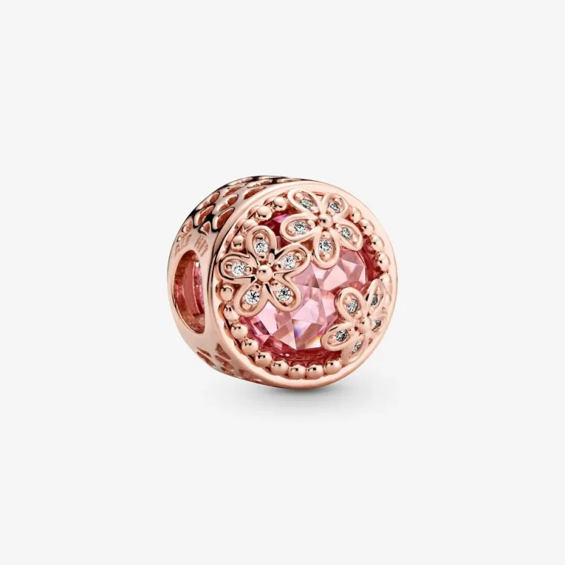 (zdjęcie do) Charms Pandora z lśniącym różowym kamieniem i stokrotkami 782055C01
