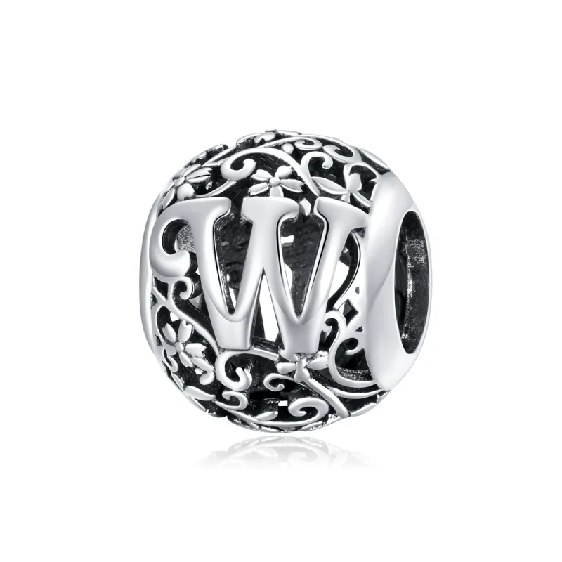 (zdjęcie do) Charms Typu Pandora Kwiatowa Ażurowy Litera W - SCC1444-W