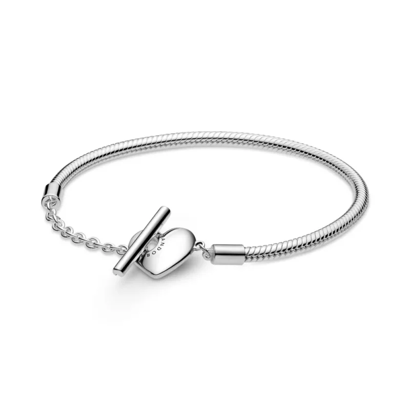 (zdjęcie do) Bransoletka wężykowa Pandora Moments z sercem i zapięciem T - 599285C00