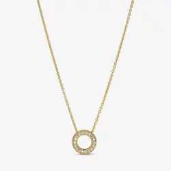 Naszyjnik z okrągłą, błyszczącą zawieszką pavé z logo Pandora - 367436C01