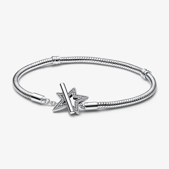 (zdjęcie do) Pandora Moments Bransoletka z asymetryczną gwiazdą i łańcuszkiem wężowym z T-klinem - 592357C01