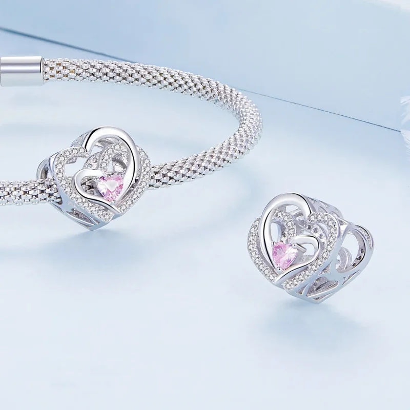 (zdjęcie do) Pandora Styl Podwójny Charm Serca - BSC695 - Wyświetl 4