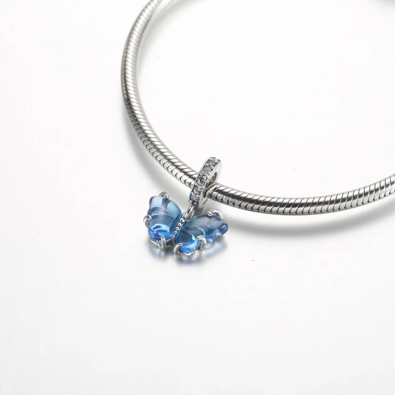 (zdjęcie do) Pandora Blue Murano Glass Butterfly Dangle Charm - 792698C01 - Wyświetl 4