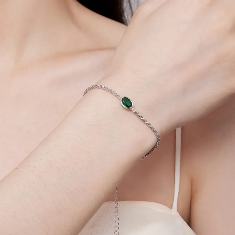 (zdjęcie do) Bransoletka Chopard w stylu Pandora o lekkim luksusie z zielonym cyrkonem - BSB1 - Wyświetl 6