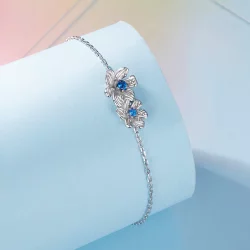 Bransoletka na łańcuszku z niebieskim kwiatem w stylu Pandora - BSB138