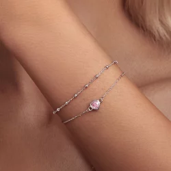 Bransoletka z podwójnym łańcuchem w stylu Pandora w kształcie serca - BSB152