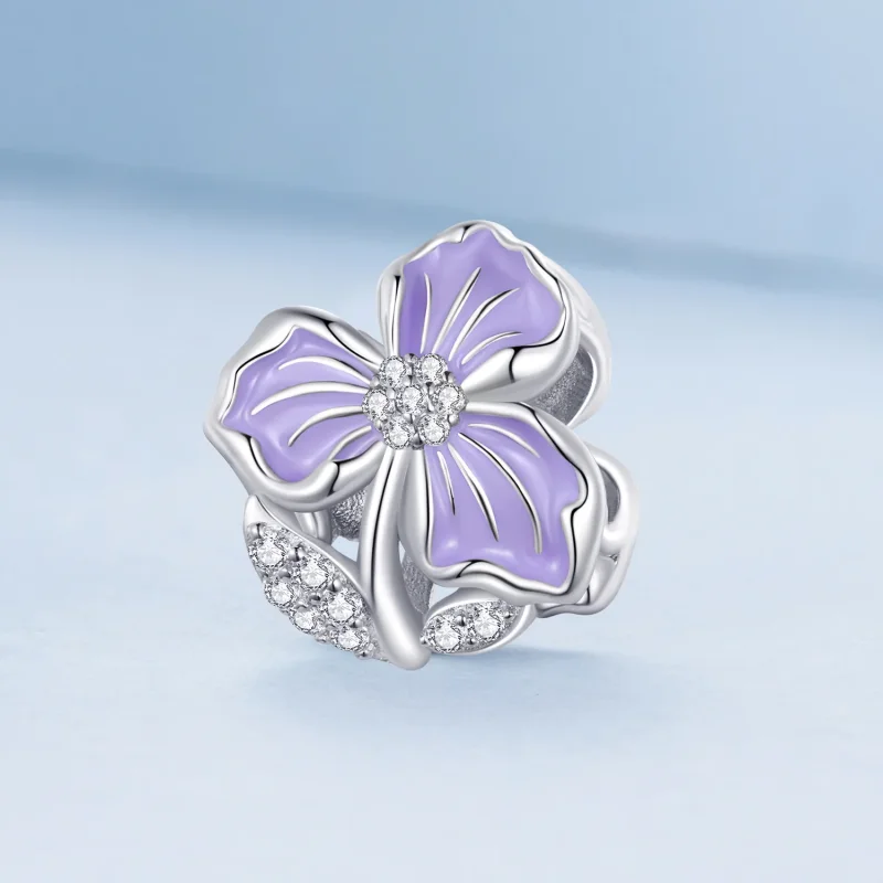 (zdjęcie do) Charm w stylu Pandora z fioletowym kwiatem - BSC890 - Wyświetl 2
