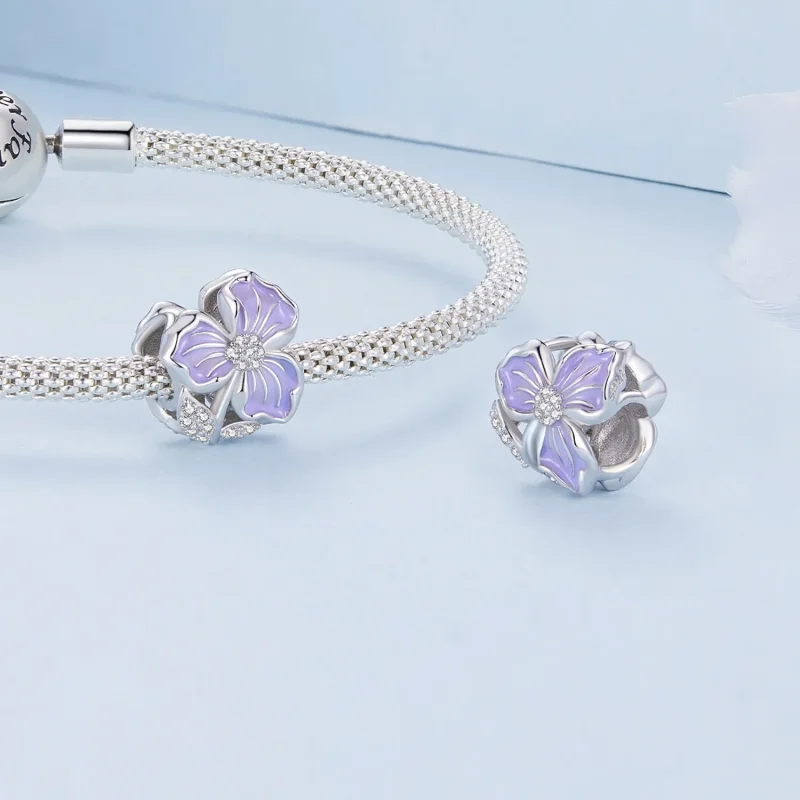 (zdjęcie do) Charm w stylu Pandora z fioletowym kwiatem - BSC890 - Wyświetl 4