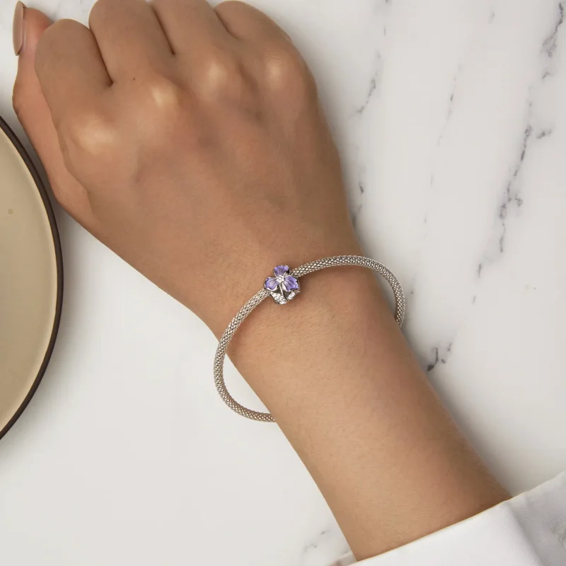 (zdjęcie do) Charm w stylu Pandora z fioletowym kwiatem - BSC890 - Wyświetl 6