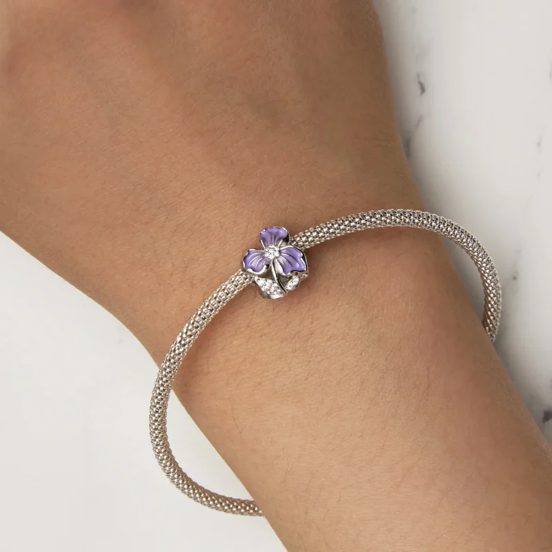 (zdjęcie do) Charm w stylu Pandora z fioletowym kwiatem - BSC890 - Wyświetl 7