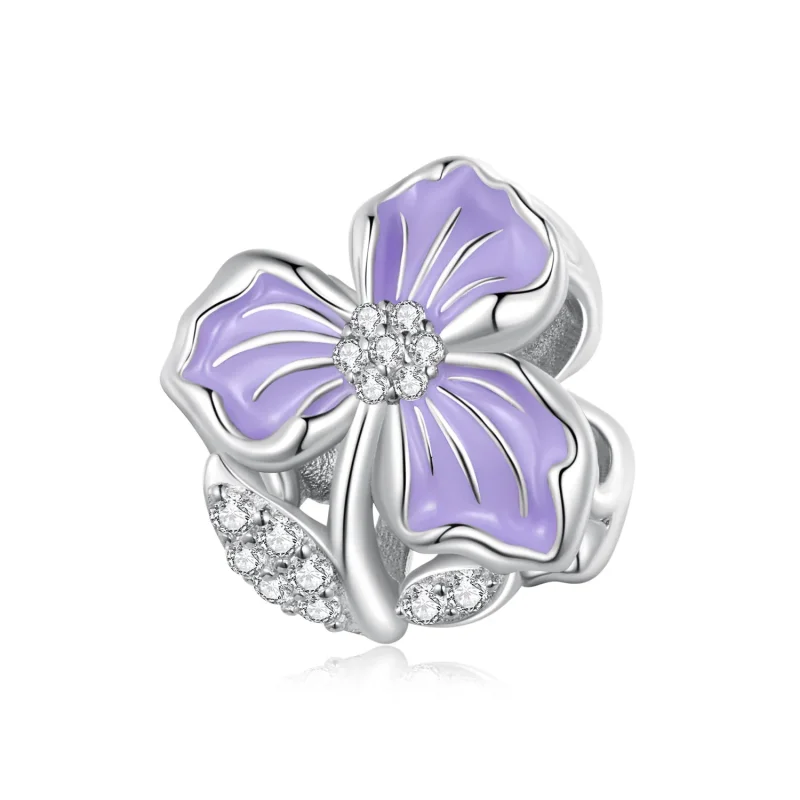 (zdjęcie do) Charm w stylu Pandora z fioletowym kwiatem - BSC890