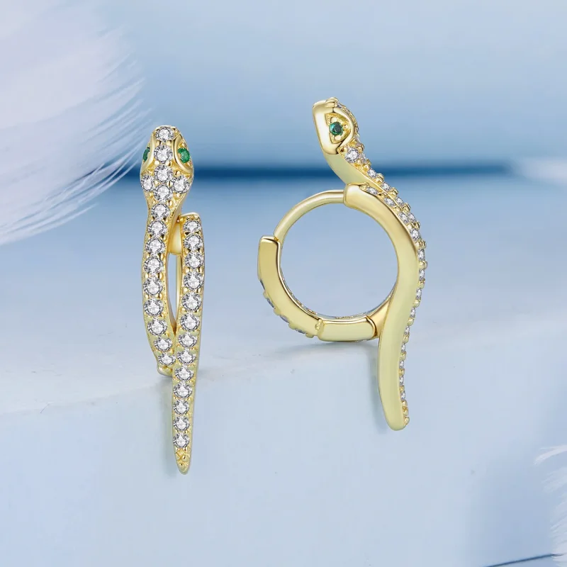 (zdjęcie do) Kolczyki koła Spirit Snake w stylu Pandora – BSE669-B - Wyświetl 2