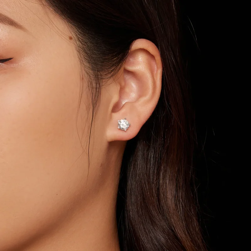 (zdjęcie do) Pandora Styl 1 karatowe kolczyki z brylantem sztucznym Moissanite - MSE024-L - Wyświetl 2