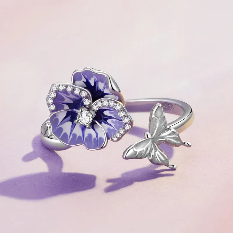 (zdjęcie do) Pandora Styl Kwiat Pansy Pierścionek - BSR452-E - Wyświetl 3