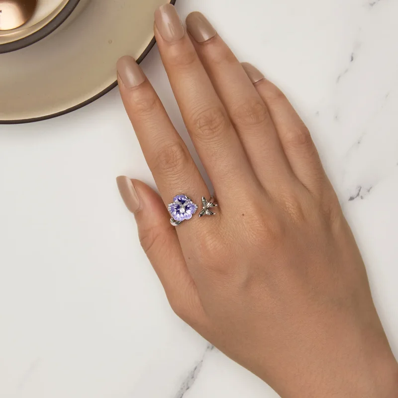 (zdjęcie do) Pandora Styl Kwiat Pansy Pierścionek - BSR452-E - Wyświetl 5
