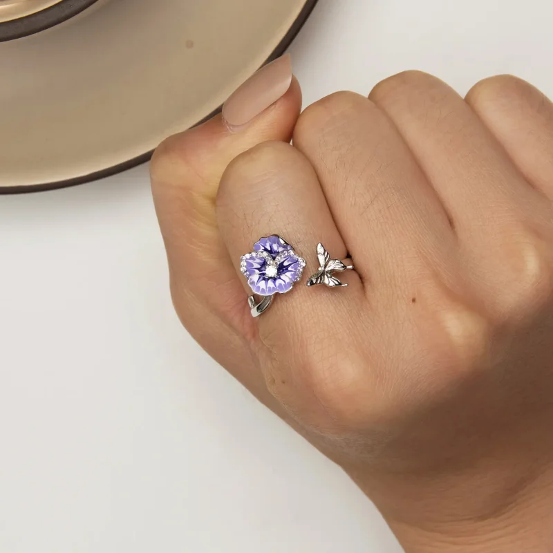 (zdjęcie do) Pandora Styl Kwiat Pansy Pierścionek - BSR452-E - Wyświetl 6