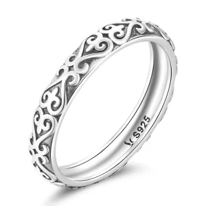Pandora styl Retro Wytłoczony Wzór Pierścionek - SCR776
