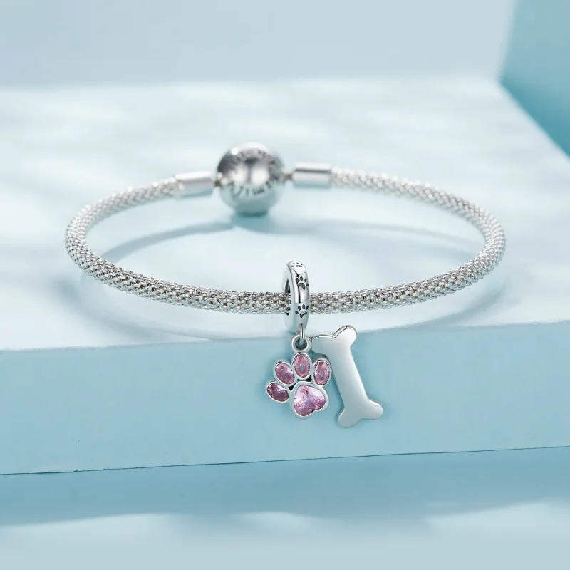 (zdjęcie do) Pandora styl różowy wisior w kształcie łapy psa z kością - SCC2127-PK - Wyświetl 3