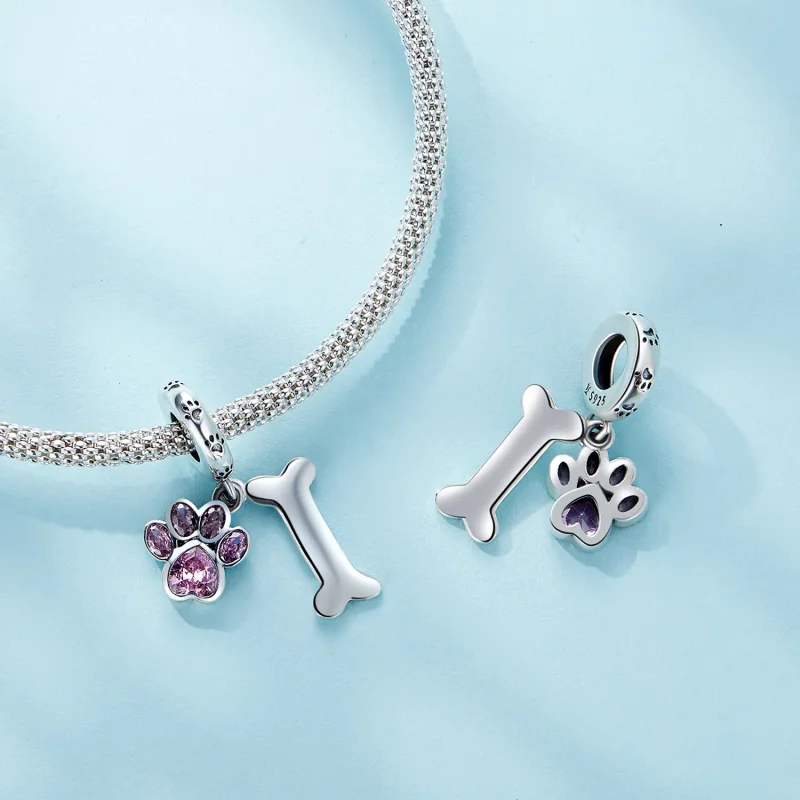 (zdjęcie do) Pandora styl różowy wisior w kształcie łapy psa z kością - SCC2127-PK - Wyświetl 4
