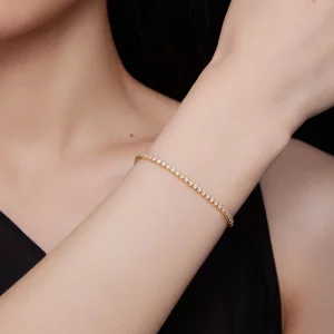 Pandora Styl Złoty Wykwintny Bransoletka z Zirconem na Łańcuszku - BSB097-B