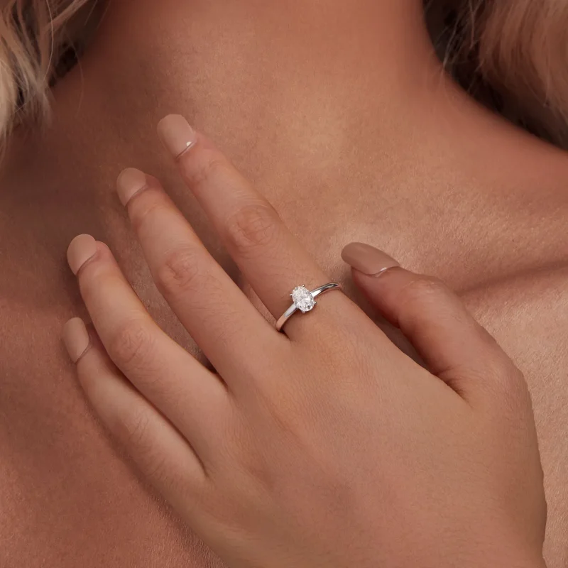 (zdjęcie do) Pandora Style 1ct Pierścien z brylantem moissanite w kształcie jajka (jedno cert - Wyświetl 5