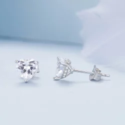 Pandora Style Błyszczące Kolczyki Serca Wkrętki - BSE853