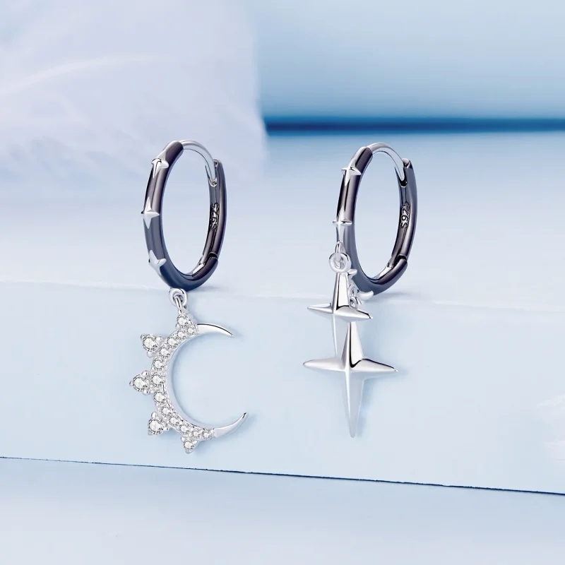 (zdjęcie do) Pandora Style Gwiazdy i Księżyc Lśniące Kolczyki na Zawieszkach - BSE805 - Wyświetl 2