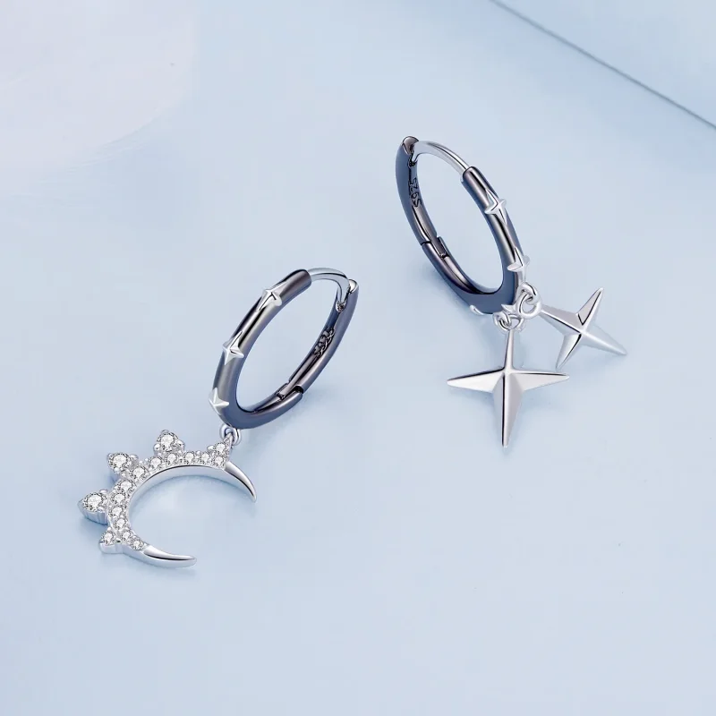 (zdjęcie do) Pandora Style Gwiazdy i Księżyc Lśniące Kolczyki na Zawieszkach - BSE805 - Wyświetl 3
