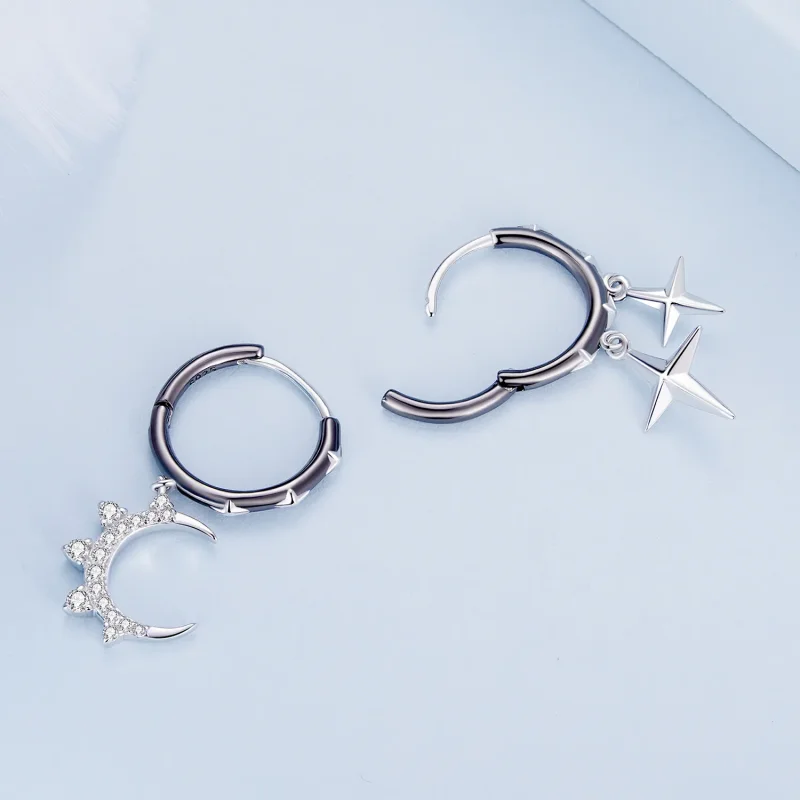 (zdjęcie do) Pandora Style Gwiazdy i Księżyc Lśniące Kolczyki na Zawieszkach - BSE805 - Wyświetl 4