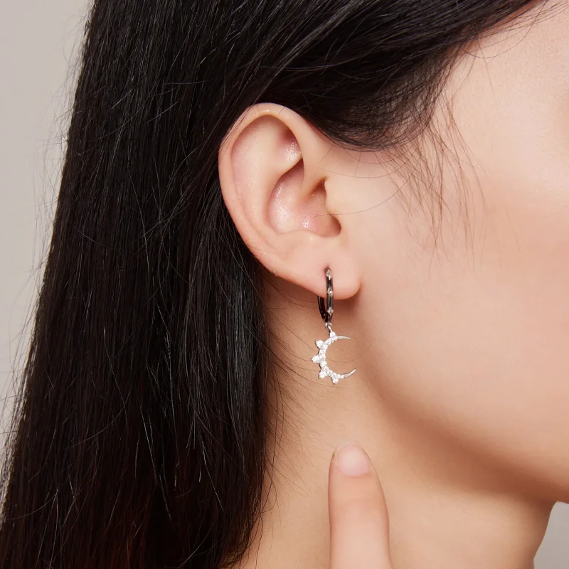 (zdjęcie do) Pandora Style Gwiazdy i Księżyc Lśniące Kolczyki na Zawieszkach - BSE805 - Wyświetl 7