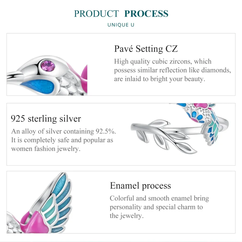 (zdjęcie do) Pandora Style Kingfisher Otwarte Pierścień - BSR483-E - Wyświetl 5