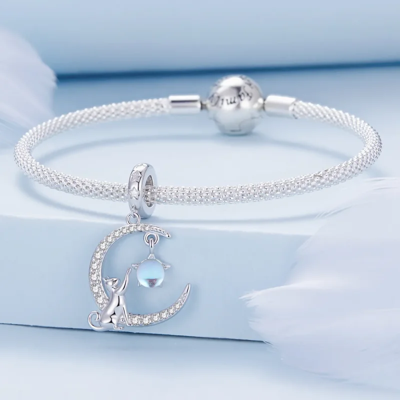 (zdjęcie do) Pandora Style Kocia zawieszka z Księżycem - BSC810 - Wyświetl 3