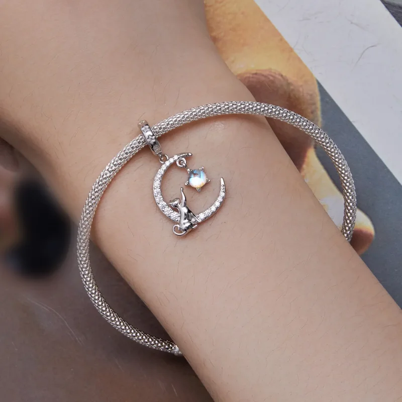 (zdjęcie do) Pandora Style Kocia zawieszka z Księżycem - BSC810 - Wyświetl 8