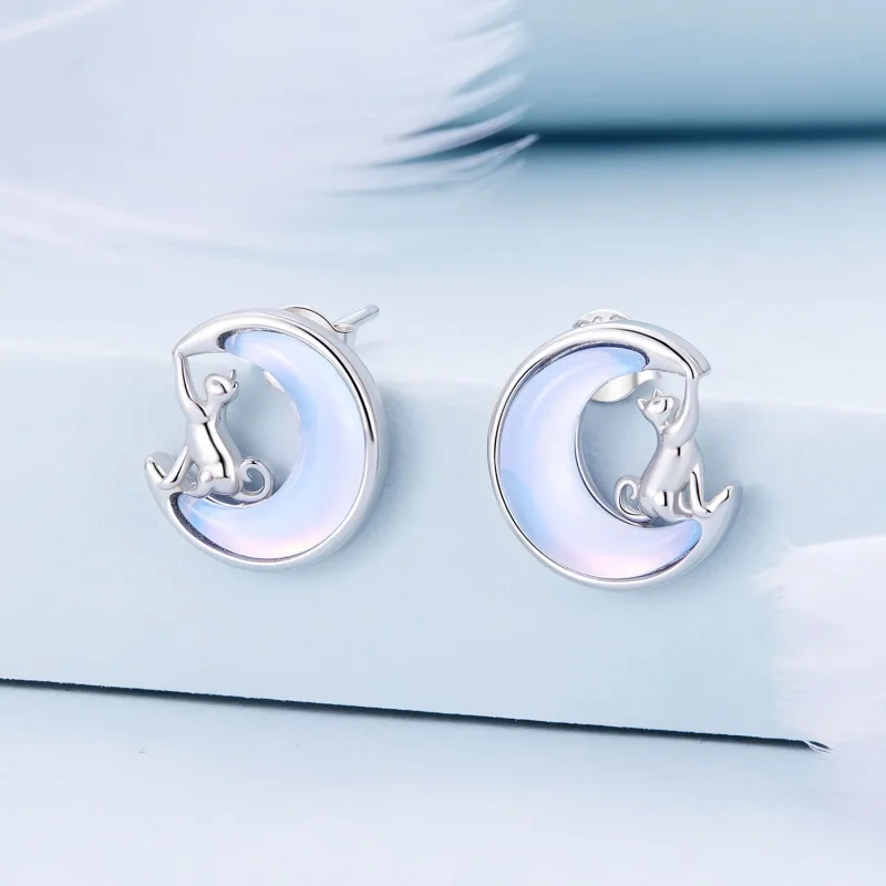 (zdjęcie do) Pandora Style Kocie Kolczyki z Księżycem - BSE913 - Wyświetl 2