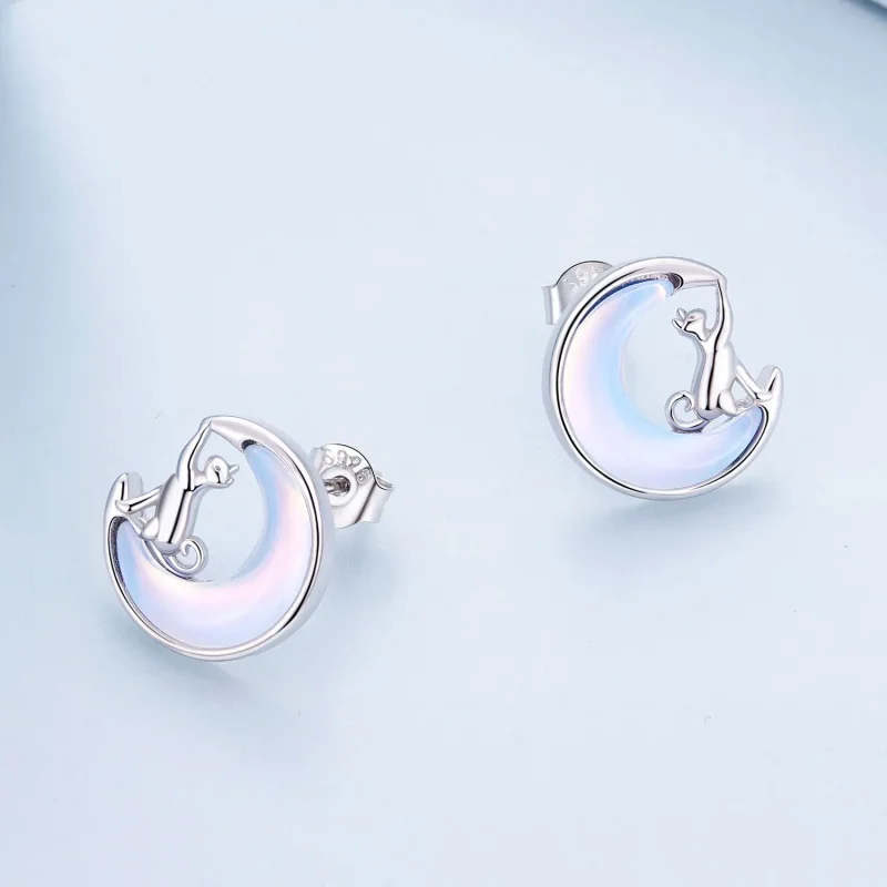 (zdjęcie do) Pandora Style Kocie Kolczyki z Księżycem - BSE913 - Wyświetl 3