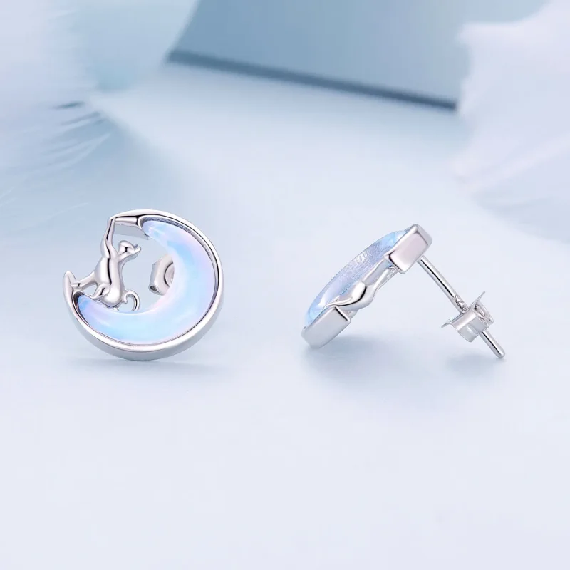 (zdjęcie do) Pandora Style Kocie Kolczyki z Księżycem - BSE913 - Wyświetl 4