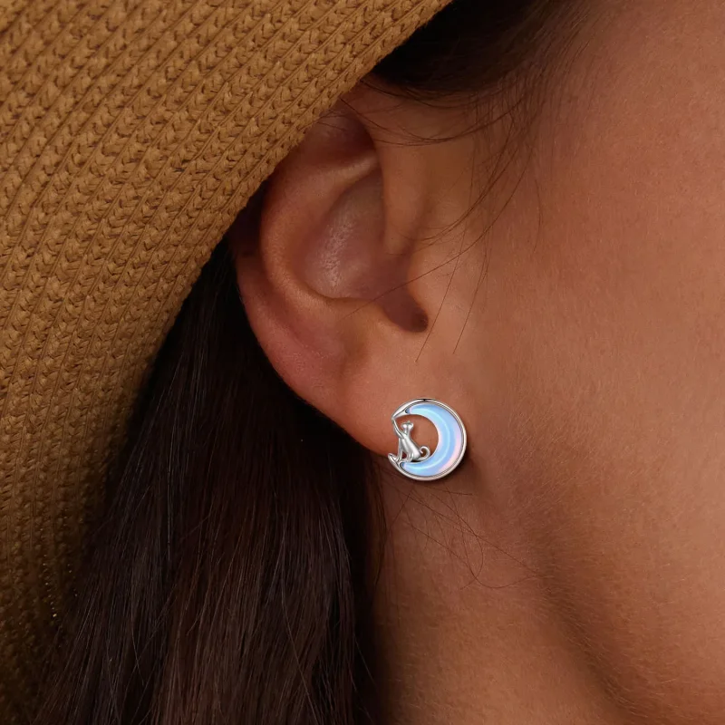 (zdjęcie do) Pandora Style Kocie Kolczyki z Księżycem - BSE913 - Wyświetl 5