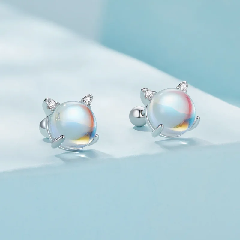 (zdjęcie do) Pandora Style Kolczyki Studs z Kocim Księżycem z Kamieniem Księżycowym - SCE1622 - Wyświetl 2