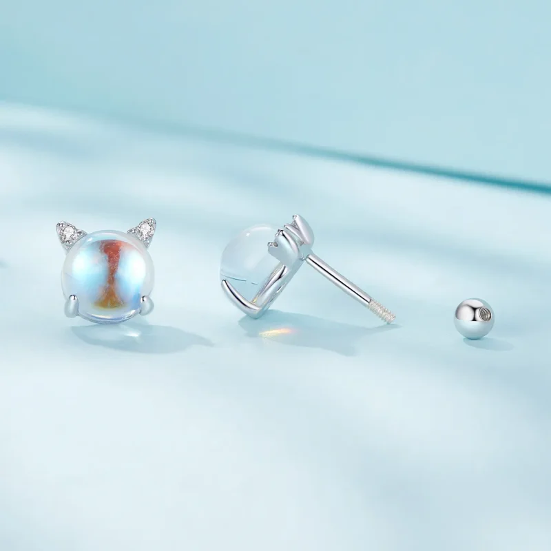 (zdjęcie do) Pandora Style Kolczyki Studs z Kocim Księżycem z Kamieniem Księżycowym - SCE1622 - Wyświetl 3